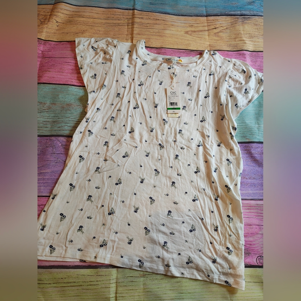 Large C&C California White Floral Shirt #0543